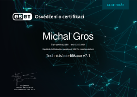 Technická certifikace ESET 2021 č:5551 15.3.2021