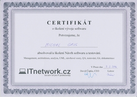 Certifikát Návrh SW, UML, Návrhové vzory, Git